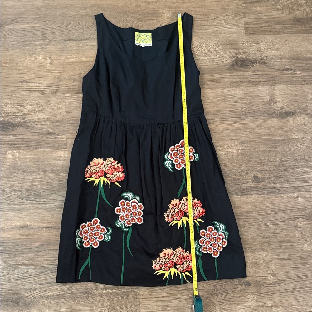 Floreat Anthropologie Cranesbill Black Dress with Floral Appliqué Embroidery